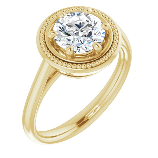 10K Yellow Gold Customizable Round Cut Solitaire with Metallic Drops Halo Lookalike