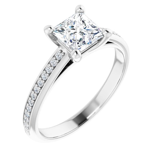 10K White Gold Customizable Cathedral-set Princess/Square Cut Style with Shared Prong Band