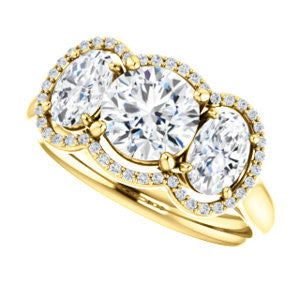 Cubic Zirconia Engagement Ring- The Carissa (Customizable Round Cut 3-stone Halo Style with Oval Accents)