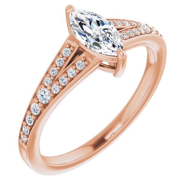 10K Rose Gold Customizable Marquise Cut Center with Thin Split-Shared Prong Band