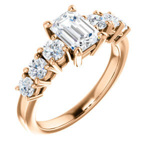 Cubic Zirconia Engagement Ring- The Mysti (Customizable Emerald Cut Seven-stone Design with Round Prong Accents)