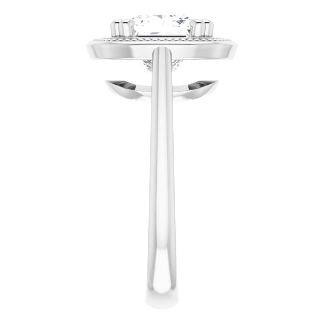 Cubic Zirconia Engagement Ring- The Eve (Customizable Princess/Square Cut Solitaire with Metallic Drops Halo Lookalike)