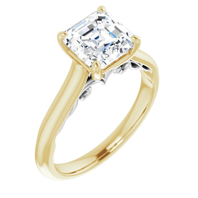 14K Yellow & White Gold Customizable Asscher Cut Cathedral Solitaire with Two-Tone Option Decorative Trellis 'Down Under'