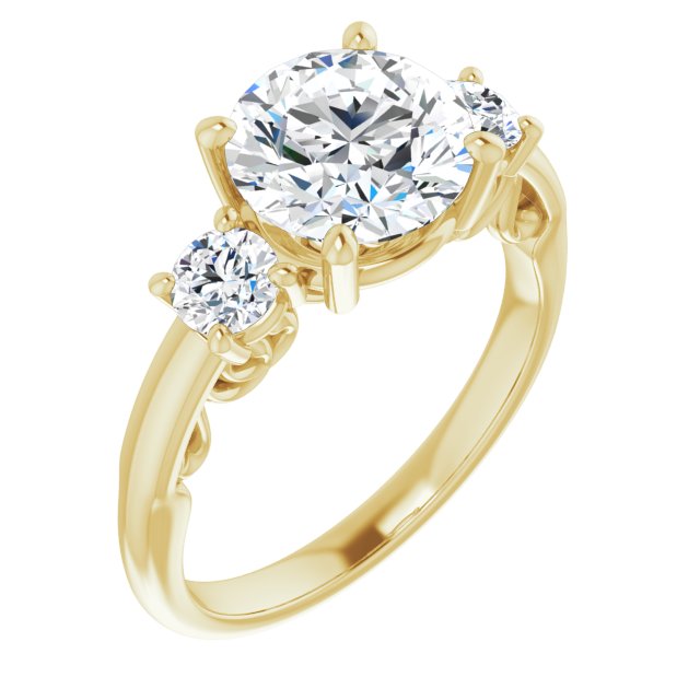 Cubic Zirconia Engagement Ring- The Danika (Customizable Round Cut 3-stone Style featuring Heart-Motif Band Enhancement)