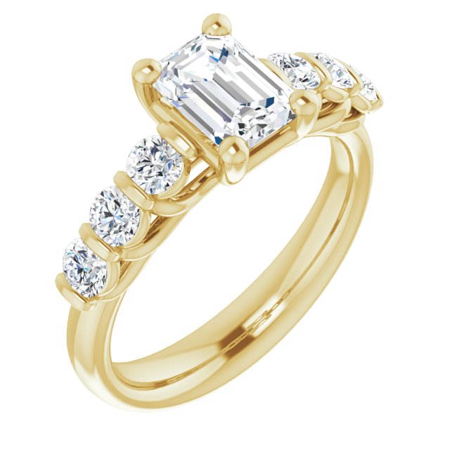 10K Yellow Gold Customizable 7-stone Emerald/Radiant Cut Style with Round Bar-set Accents