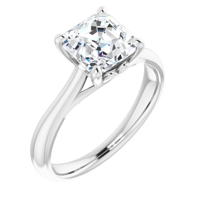Cubic Zirconia Engagement Ring- The Crissy (Customizable Asscher Cut Solitaire with Decorative Prongs & Tapered Band)