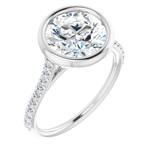 18K White Gold Customizable Bezel-set Round Cut Style with Ultra-thin Pavé-Accented Band
