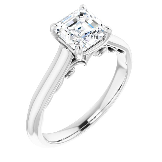 10K White Gold Customizable Asscher Cut Cathedral Solitaire with Two-Tone Option Decorative Trellis 'Down Under'