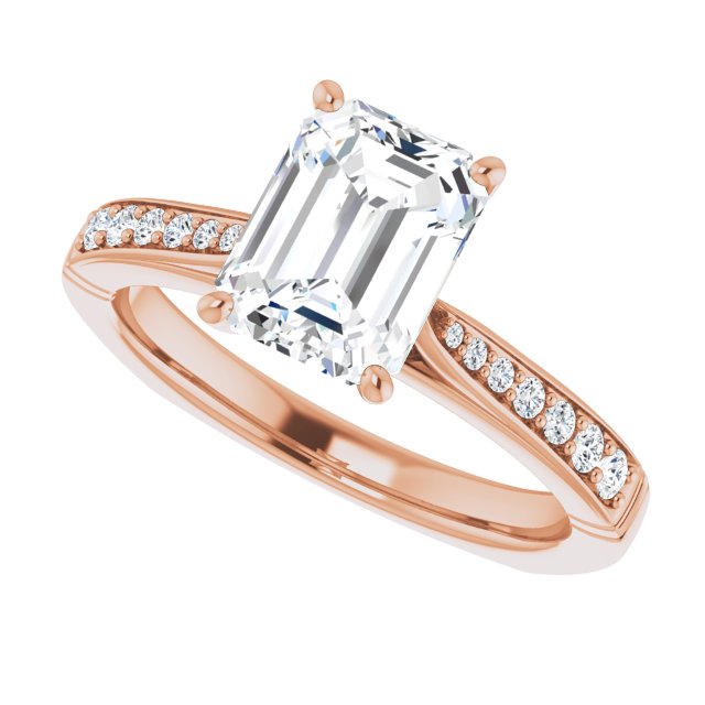 Cubic Zirconia Engagement Ring- The Ella Gabriela (Customizable Emerald Cut Design with Tapered Euro Shank and Graduated Band Accents)