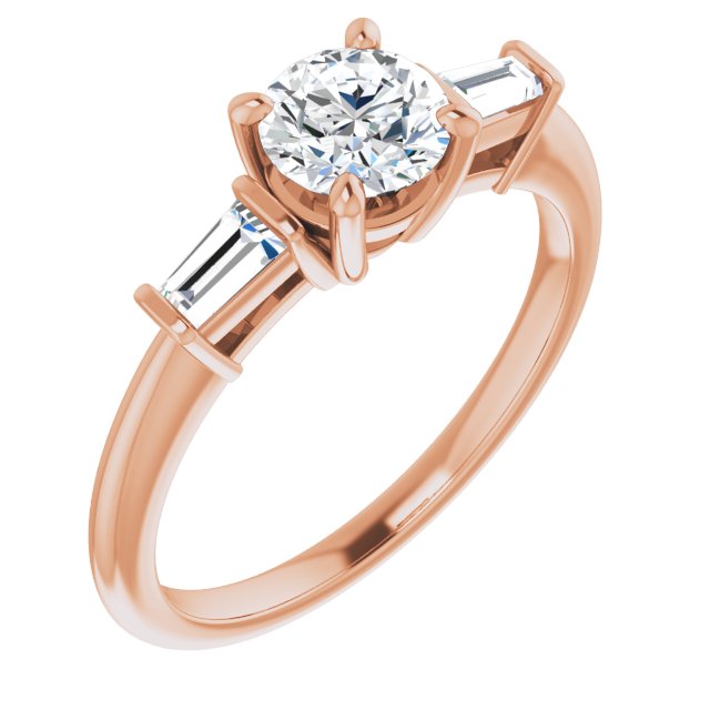 10K Rose Gold Customizable 3-stone Round Cut Design with Dual Baguette Accents)