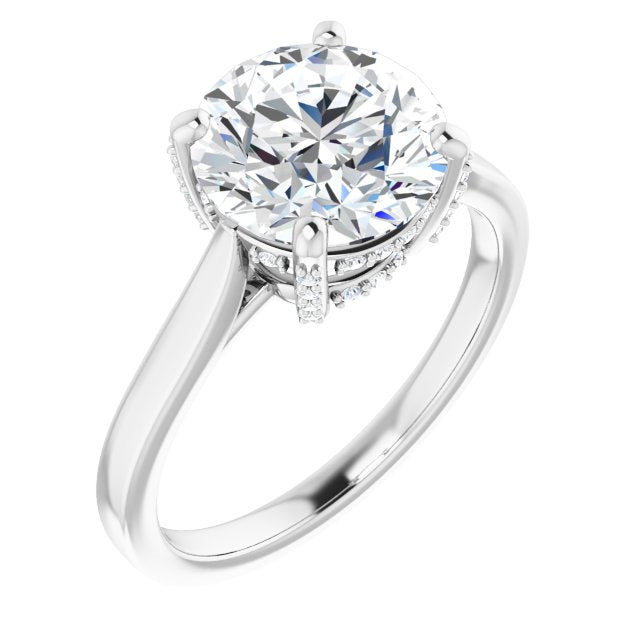 18K White Gold Customizable Cathedral-Raised Round Cut Style with Prong Accents Enhancement