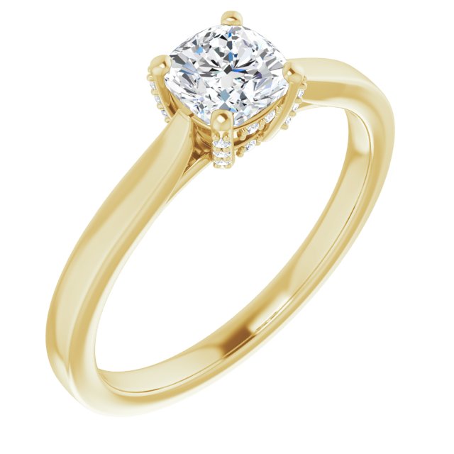 10K Yellow Gold Customizable Cathedral-Raised Cushion Cut Style with Prong Accents Enhancement