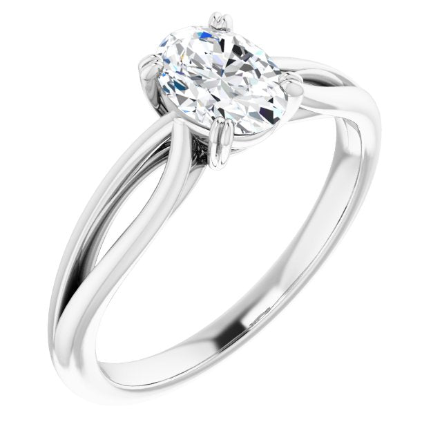 10K White Gold Customizable Oval Cut Solitaire with Wide-Split Band