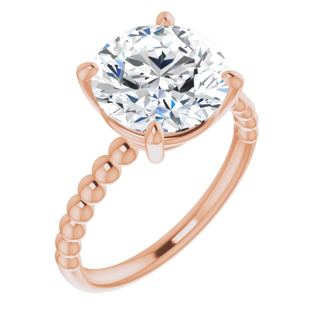 10K Rose Gold Customizable [[Cut] Cut Solitaire with Thin Beaded-Bubble Band