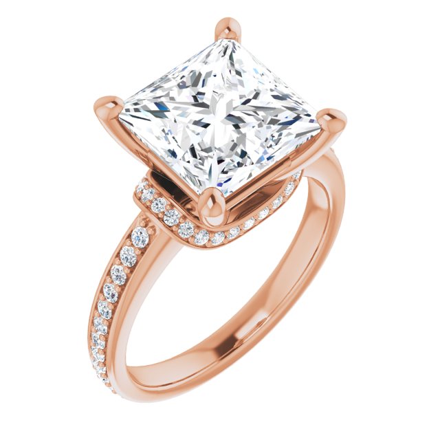 10K Rose Gold Customizable Princess/Square Cut Setting with Organic Under-halo & Shared Prong Band
