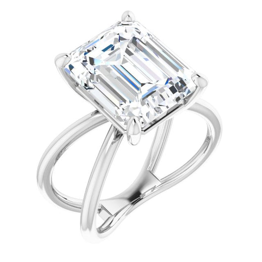 10K White Gold Customizable Emerald/Radiant Cut Solitaire with Semi-Atomic Symbol Band