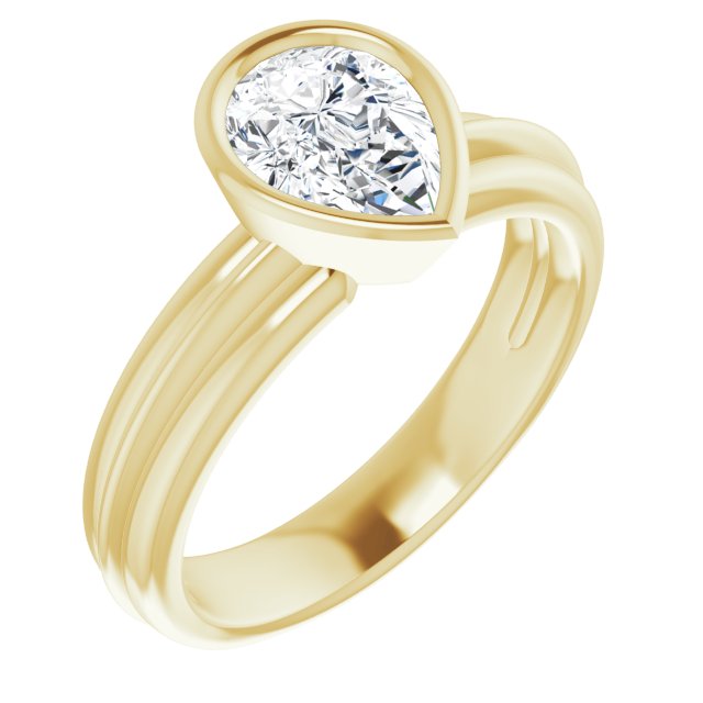 10K Yellow Gold Customizable Bezel-set Pear Cut Solitaire with Grooved Band