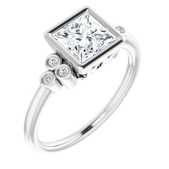10K White Gold Customizable 7-stone Princess/Square Cut Style with Triple Round-Bezel Accent Cluster Each Side