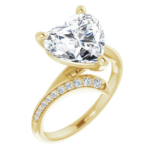 10K Yellow Gold Customizable Heart Cut Style with Artisan Bypass and Shared Prong Band