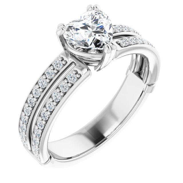10K White Gold Customizable Heart Cut Design featuring Split Band with Accents