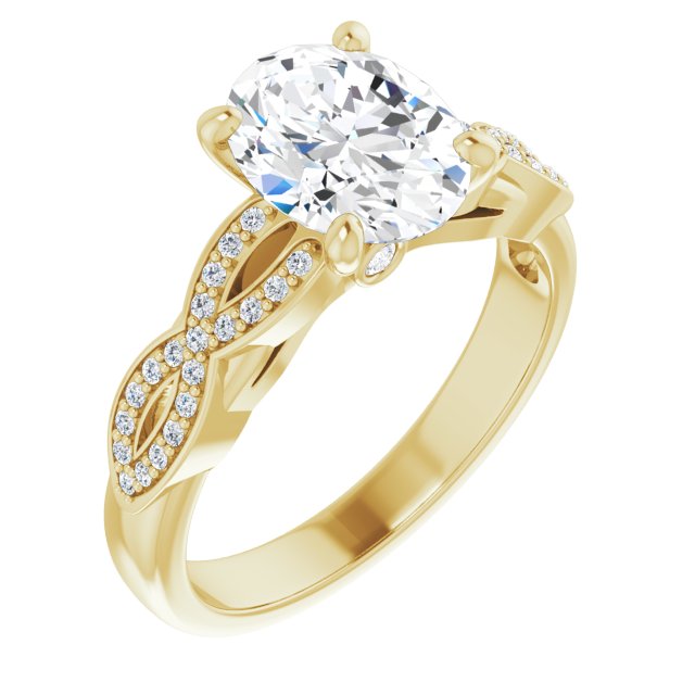 10K Yellow Gold Customizable Oval Cut Design featuring Infinity Pavé Band and Round-Bezel Peekaboos