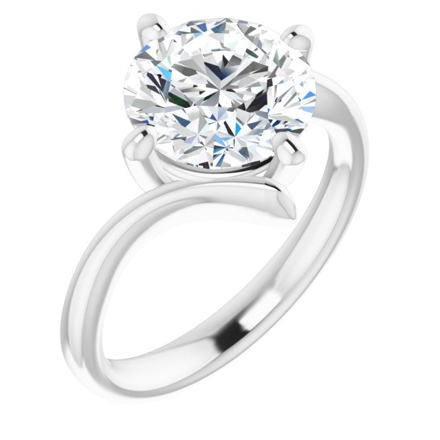 10K White Gold Customizable Round Cut Solitaire with Thin, Bypass-style Band