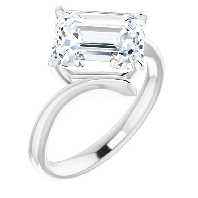 10K White Gold Customizable Emerald/Radiant Cut Solitaire with Thin, Bypass-style Band