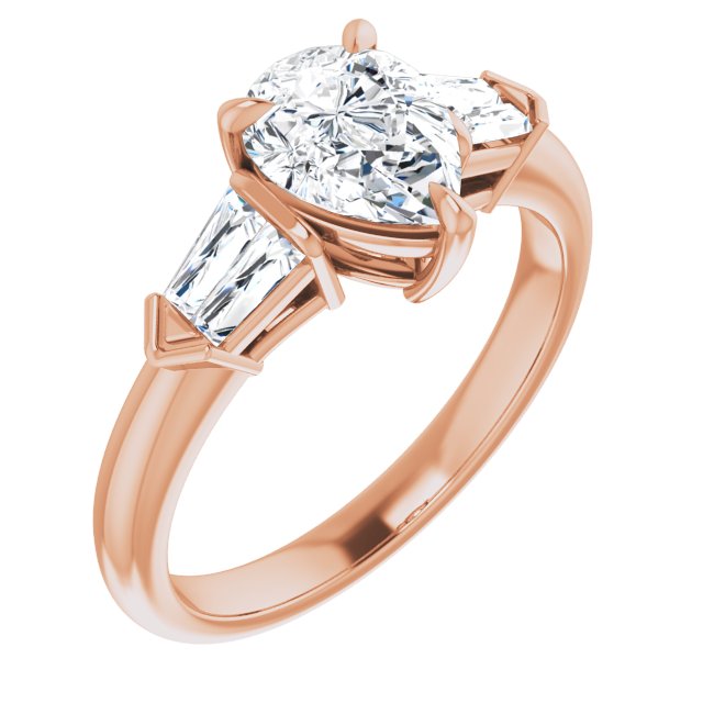 10K Rose Gold Customizable 5-stone Design with Pear Cut Center and Quad Baguettes