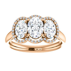 Cubic Zirconia Engagement Ring- The Carissa (Customizable Oval Cut 3-stone Halo Style with Oval Accents)