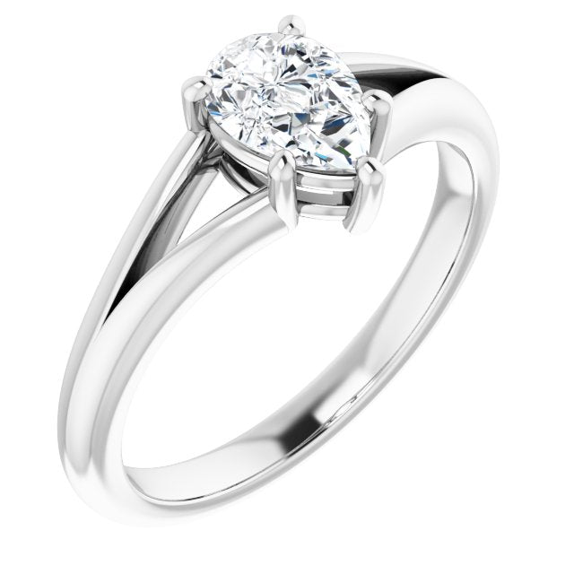 10K White Gold Customizable Pear Cut Solitaire with Tapered Split Band