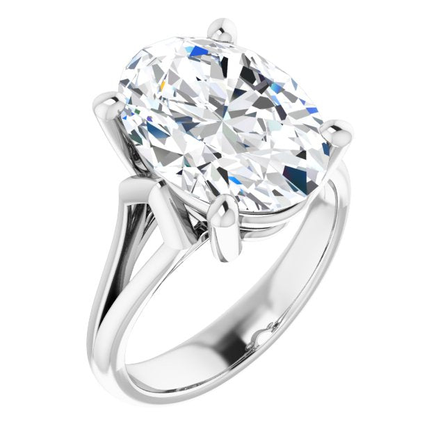 10K White Gold Customizable Cathedral-Raised Oval Cut Solitaire with Angular Chevron Split Band