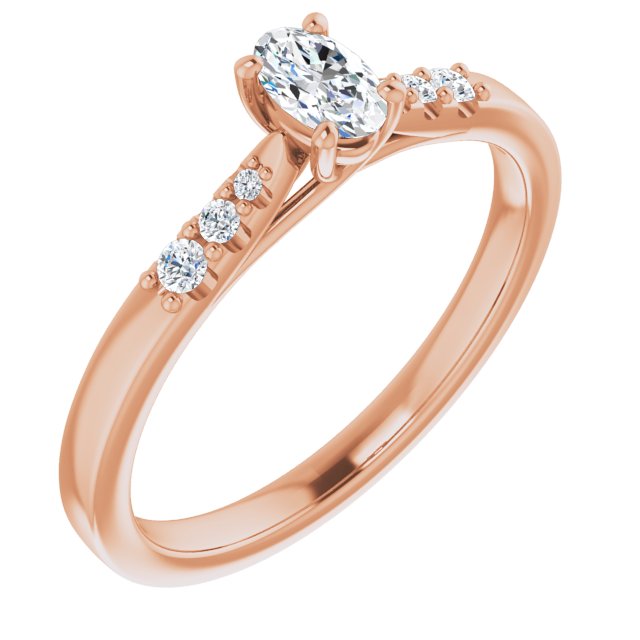 10K Rose Gold Customizable 7-stone Oval Cut Cathedral Style with Triple Graduated Round Cut Side Stones