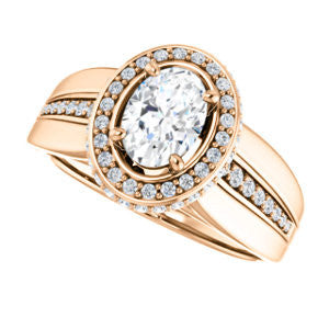 Cubic Zirconia Engagement Ring- The Siri (Customizable Oval Cut Design featuring Halo & Underhalo Plus Wide Accented Band)