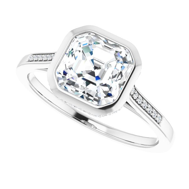 Cubic Zirconia Engagement Ring- The Adalynn (Customizable Cathedral-Bezel Asscher Cut Style with Under-halo and Shared Prong Band)