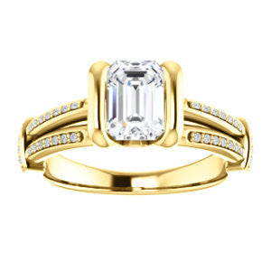 Cubic Zirconia Engagement Ring- The Kinsley (Customizable Emerald Cut with Split Pavé Band & Peekaboo Accents)