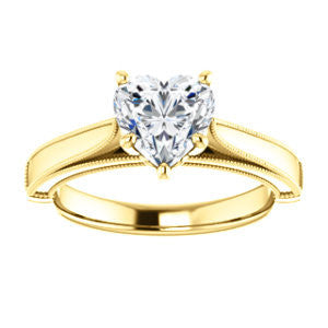 Cubic Zirconia Engagement Ring- The Britney (Customizable Heart Cut Decorative-Pronged Cathedral Solitaire with Fine Milgrain Band)