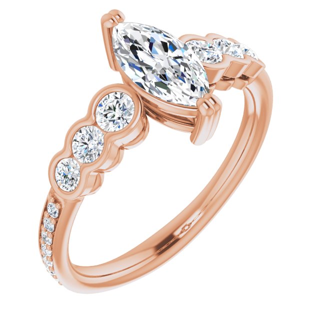 10K Rose Gold Customizable Marquise Cut 7-stone Style Enhanced with Bezel Accents and Shared Prong Band