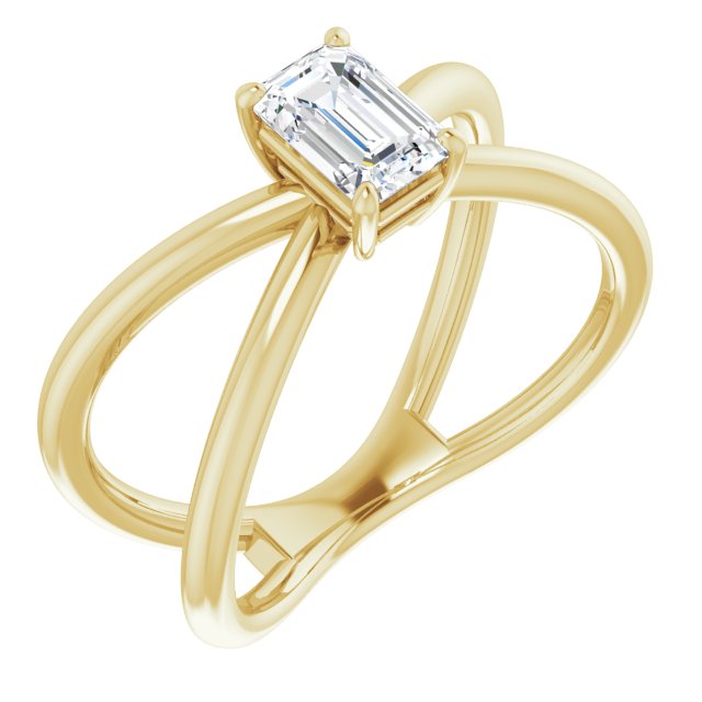 10K Yellow Gold Customizable Emerald/Radiant Cut Solitaire with Semi-Atomic Symbol Band