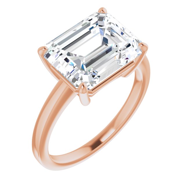 10K Rose Gold Customizable Bowl-Prongs Emerald/Radiant Cut Solitaire with Thin Band