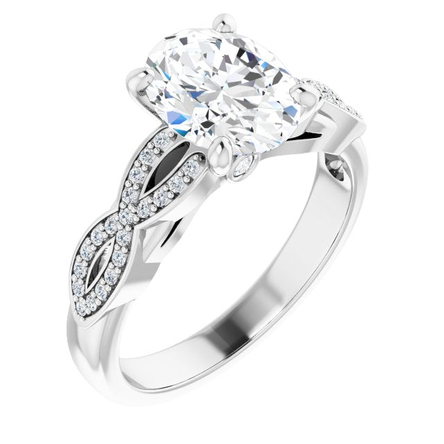 10K White Gold Customizable Oval Cut Design featuring Infinity Pavé Band and Round-Bezel Peekaboos