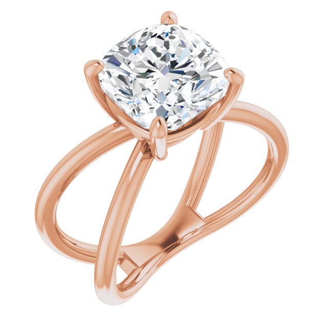10K Rose Gold Customizable Cushion Cut Solitaire with Semi-Atomic Symbol Band