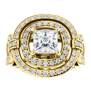 Cubic Zirconia Engagement Ring- The Jill (Princess Cut Double Halo with Ultrawide Split-Pavé Band)