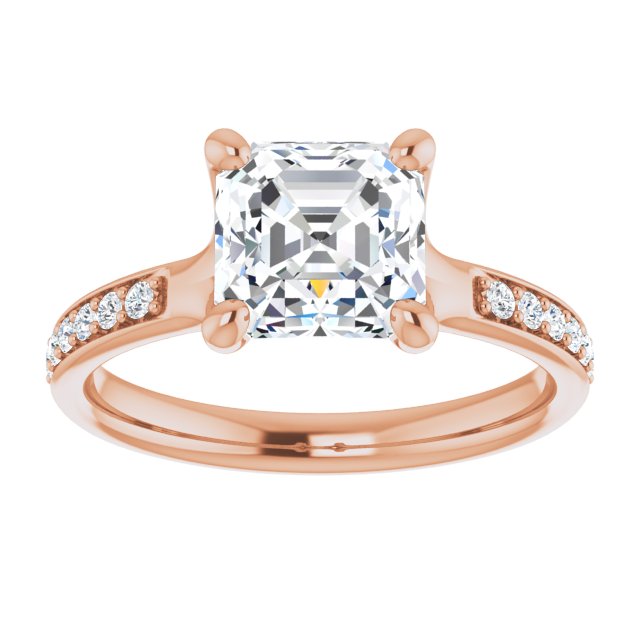 Cubic Zirconia Engagement Ring- The Faride (Customizable Heavy Prong-Set Asscher Cut Style with Round Cut Band Accents)
