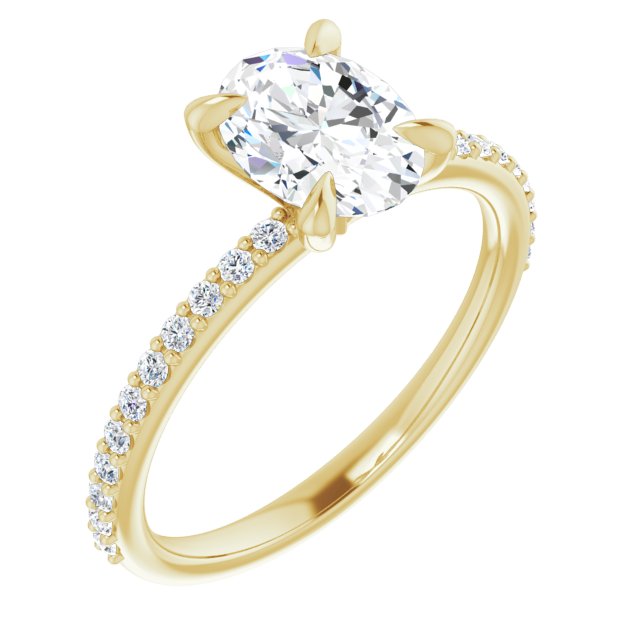 Cubic Zirconia Engagement Ring- The Geraldine Lea (Customizable Oval Cut Style with Delicate Pavé Band)