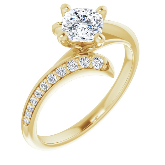 10K Yellow Gold Customizable Cushion Cut Style with Artisan Bypass and Shared Prong Band