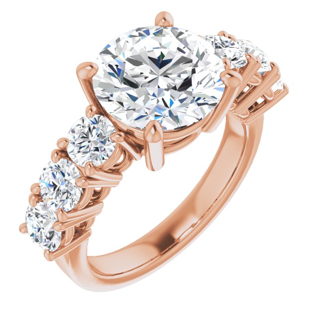 10K Rose Gold Customizable 7-stone Round Cut Design with Large Round-Prong Side Stones
