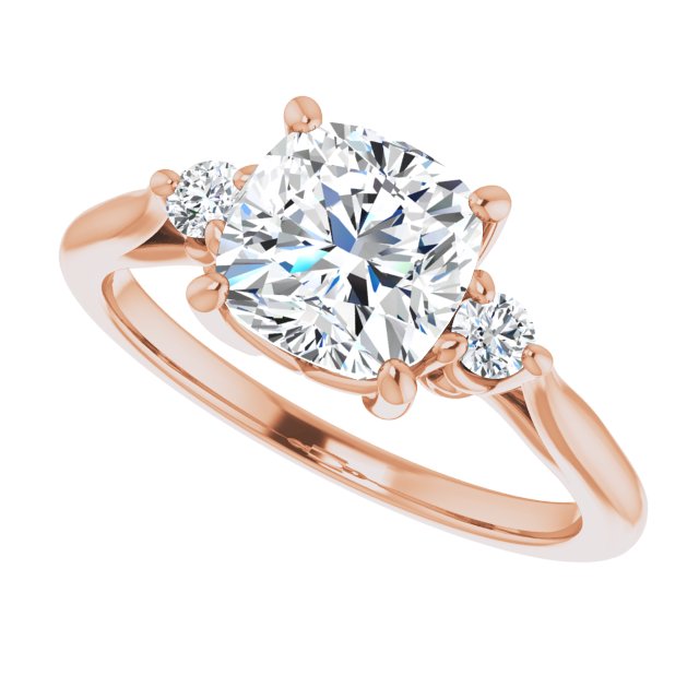 Cubic Zirconia Engagement Ring- The Malena (Customizable Three-stone Cushion Cut Design with Small Round Accents and Vintage Trellis/Basket)