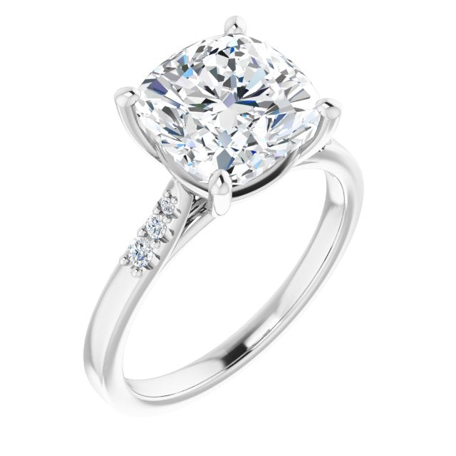 10K White Gold Customizable 7-stone Cushion Cut Cathedral Style with Triple Graduated Round Cut Side Stones