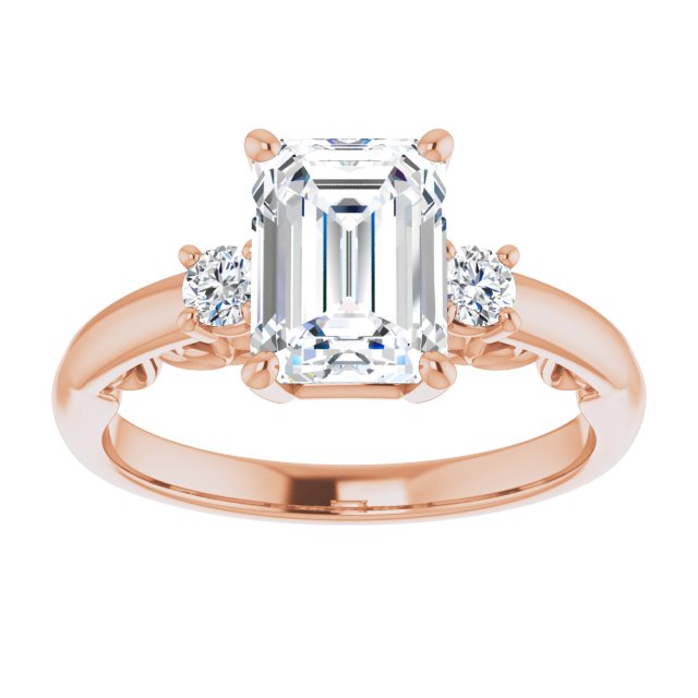 Cubic Zirconia Engagement Ring- The Danika (Customizable Radiant Cut 3-stone Style featuring Heart-Motif Band Enhancement)