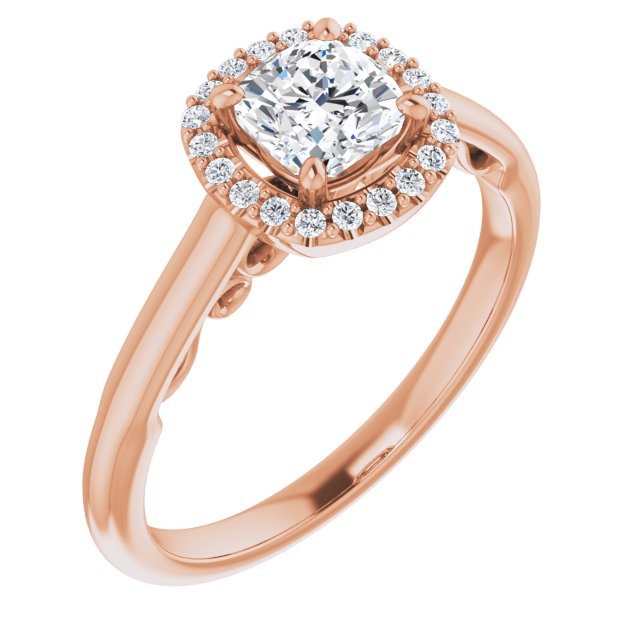 10K Rose Gold Customizable Cathedral-Halo Cushion Cut Style featuring Sculptural Trellis